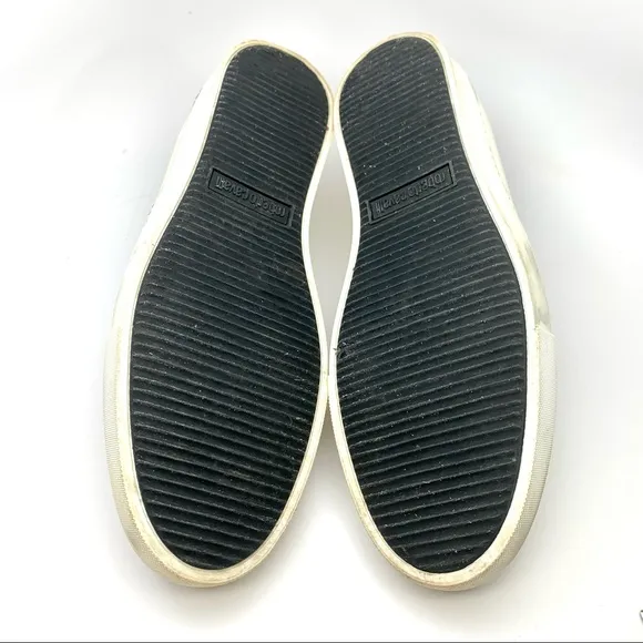 ROBERTO CAVALLI MEN'S LOGO LEATHER SLIP ON LOW-TOP WHITE &amp; BLACK SNEAKERS
