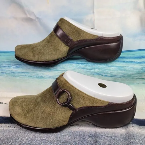 ROCKPORT Waterproof Hydro Shield Suede Genuine Leather Olive Mules Loafers 7.5 M