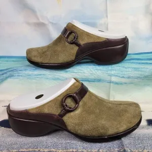 ROCKPORT Waterproof Hydro Shield Suede Genuine Leather Olive Mules Loafers 7.5 M