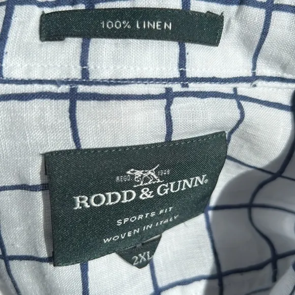 Rodd &amp; Gunn Halfway Rocks Tattersall Short Sleeve Linen Button-Up Shirt Sz 2XL