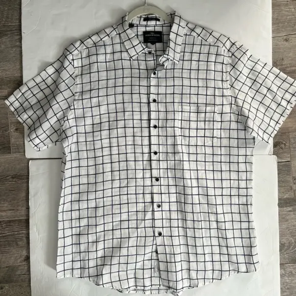 Rodd &amp; Gunn Halfway Rocks Tattersall Short Sleeve Linen Button-Up Shirt Sz 2XL