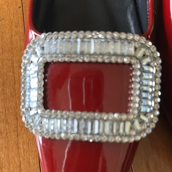 Roger Vivier Red Flats with Crystal Buckle Size US 7