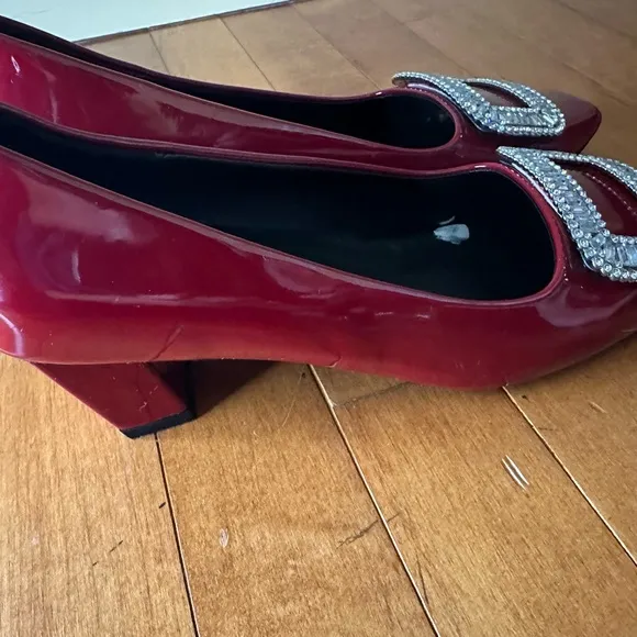 Roger Vivier Red Flats with Crystal Buckle Size US 7