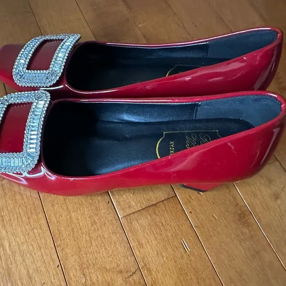 Roger Vivier Red Flats with Crystal Buckle Size US 7