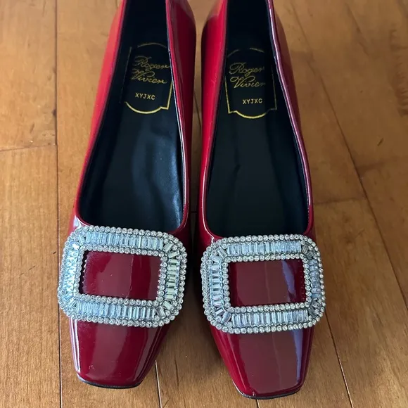 Roger Vivier Red Flats with Crystal Buckle Size US 7