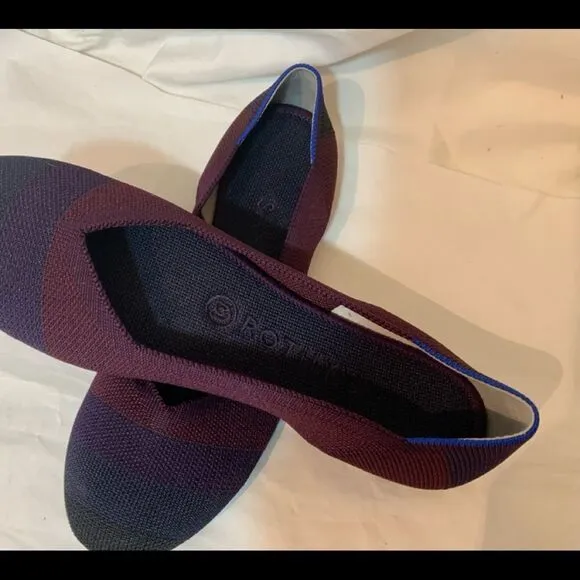 Rothys Ballet Flats Shoes Red Black Maroon Knit Round Toe Women's Size 8 New