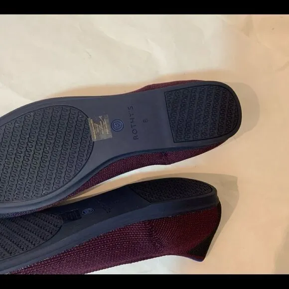 Rothys Ballet Flats Shoes Red Black Maroon Knit Round Toe Women's Size 8 New