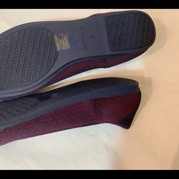 Rothys Ballet Flats Shoes Red Black Maroon Knit Round Toe Women's Size 8 New
