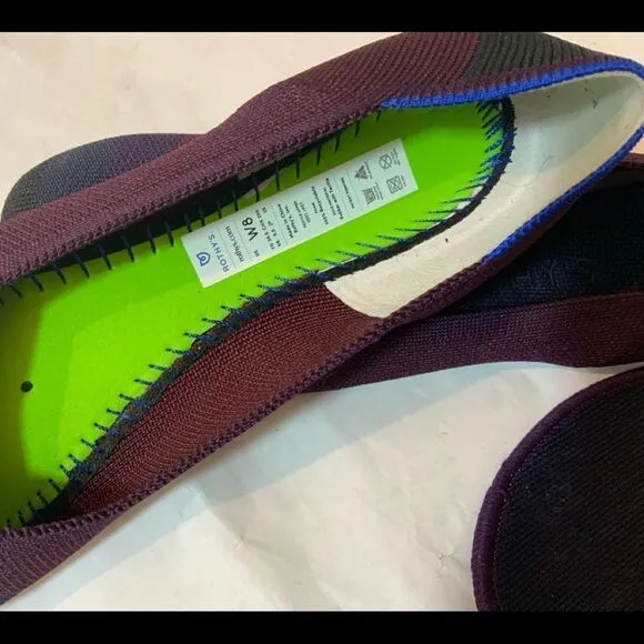 Rothys Ballet Flats Shoes Red Black Maroon Knit Round Toe Women's Size 8 New