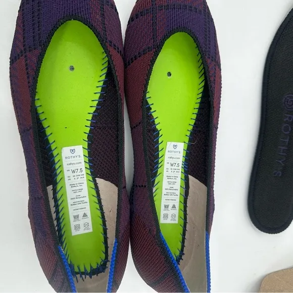 ROTHYS Cranberry Plaid Flats 7.5 Women’s Retired Pattern Shoes