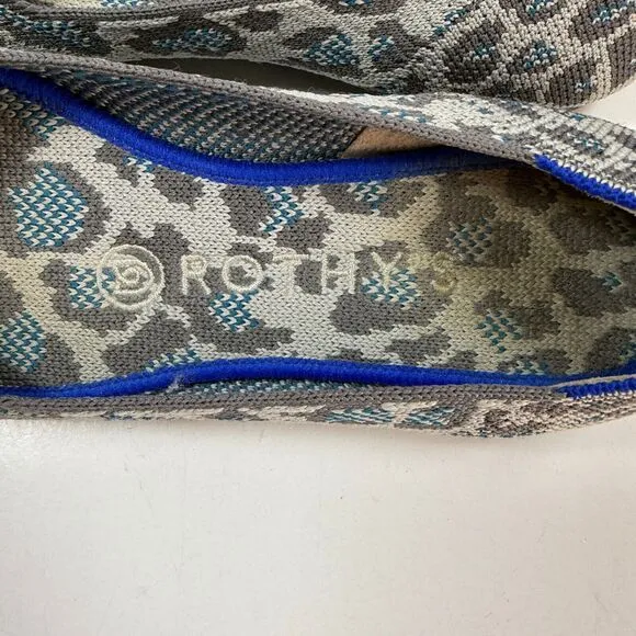 Rothy’s Gray Blue Spotted Leopard Print Round Toe Ballet Flats Shoes Size 6