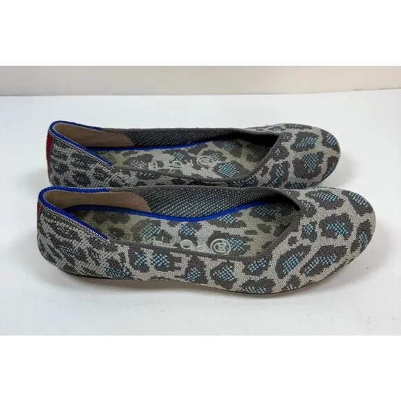 Rothy’s Gray Blue Spotted Leopard Print Round Toe Ballet Flats Shoes Size 6