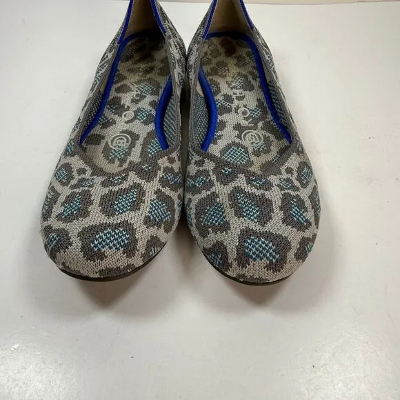 Rothy’s Gray Blue Spotted Leopard Print Round Toe Ballet Flats Shoes Size 6