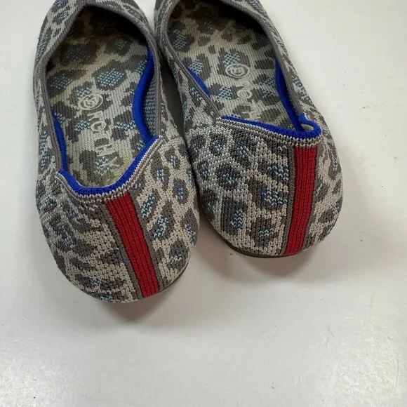 Rothy’s Gray Blue Spotted Leopard Print Round Toe Ballet Flats Shoes Size 6