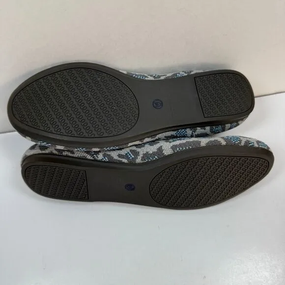 Rothy’s Gray Blue Spotted Leopard Print Round Toe Ballet Flats Shoes Size 6