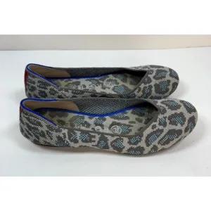 Rothy’s Gray Blue Spotted Leopard Print Round Toe Ballet Flats Shoes Size 6