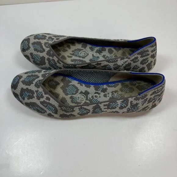 Rothy’s Gray Blue Spotted Leopard Print Round Toe Ballet Flats Shoes Size 6