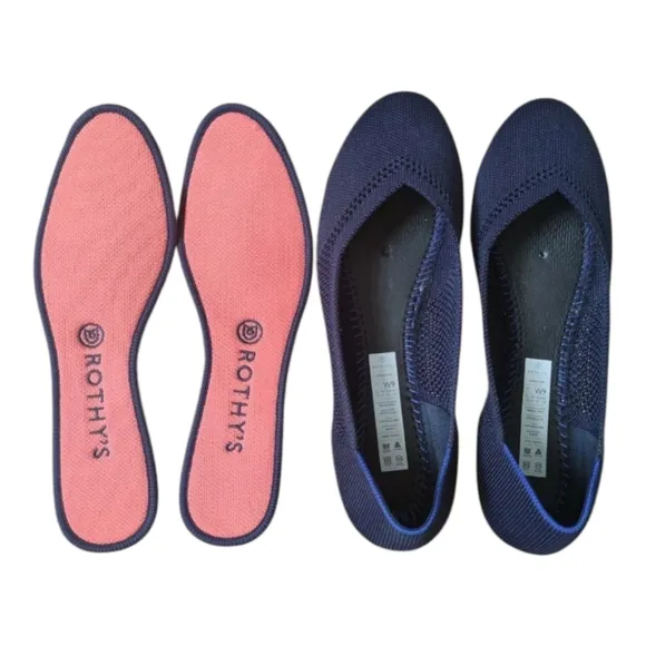 Rothy's maritime blue lattice stitch round toe flat Size 11