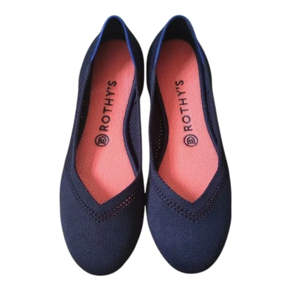 Rothy's maritime blue lattice stitch round toe flat Size 11