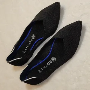 ROTHY’S Preppy THE POINT WOMEN’S SOLID BLACK BALLET FLATS SHOES SZ US 10.5