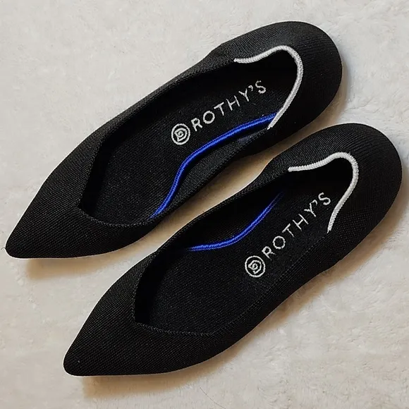 ROTHY’S Preppy THE POINT WOMEN’S SOLID BLACK BALLET FLATS SHOES SZ US 10.5