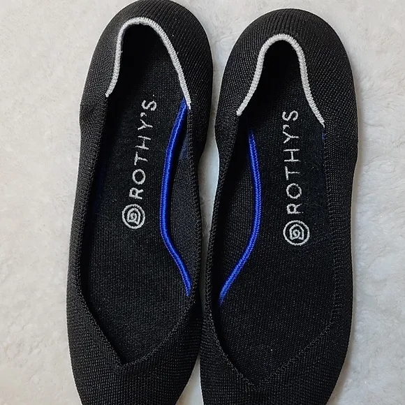 ROTHY’S Preppy THE POINT WOMEN’S SOLID BLACK BALLET FLATS SHOES SZ US 10.5