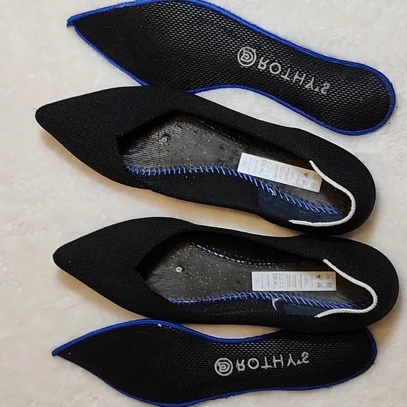 ROTHY’S Preppy THE POINT WOMEN’S SOLID BLACK BALLET FLATS SHOES SZ US 10.5