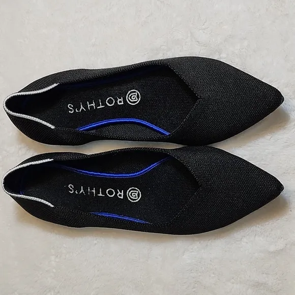 ROTHY’S Preppy THE POINT WOMEN’S SOLID BLACK BALLET FLATS SHOES SZ US 10.5