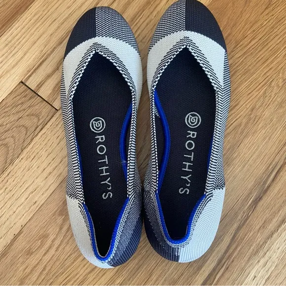 Rothy’s Round Toe Cap Toe Plaid Check Flats Shoes size 6