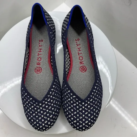 Rothy’s The Flat Maritime Blue Honeycomb Ballet Shoes Size 7