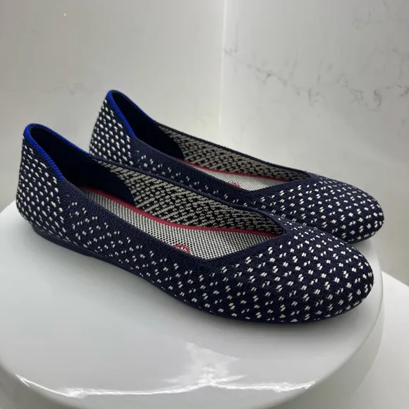 Rothy’s The Flat Maritime Blue Honeycomb Ballet Shoes Size 7