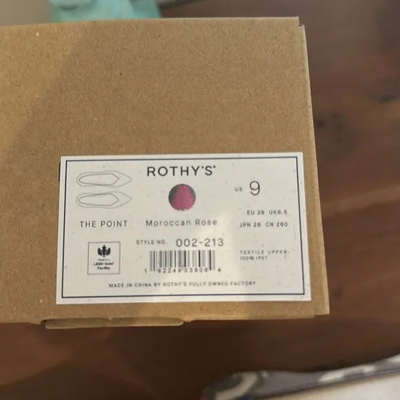 Rothy's THE POINT MOROCCAN ROSE NIB Women's Cream and Pink Flats Sz 9