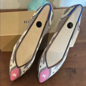 Rothy's THE POINT MOROCCAN ROSE NIB Women's Cream and Pink Flats Sz 9