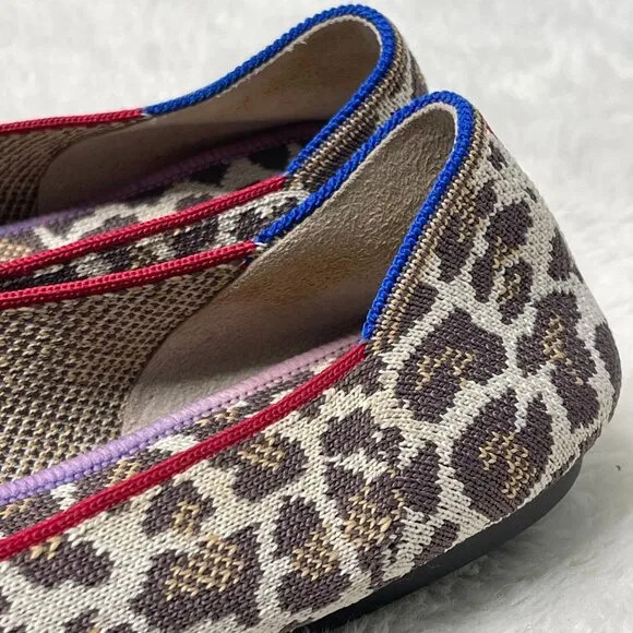 Rothy's Women's Cream Brown Mocha Spot Animal Leopard Cheetah Flats Size 8.5