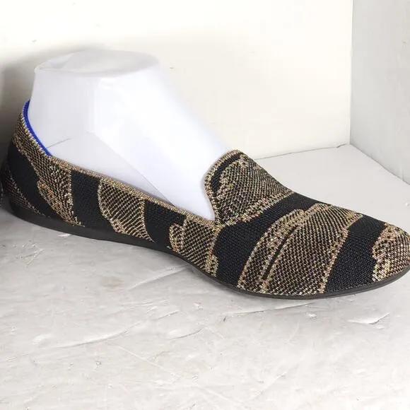 Rothy's Women's The Loafer US8,5 Black Golden Shimmer Slip On Flats Loafer Shoes