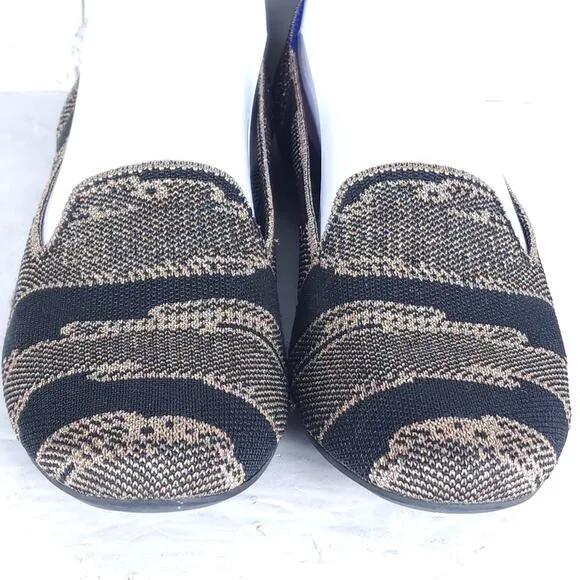 Rothy's Women's The Loafer US8,5 Black Golden Shimmer Slip On Flats Loafer Shoes