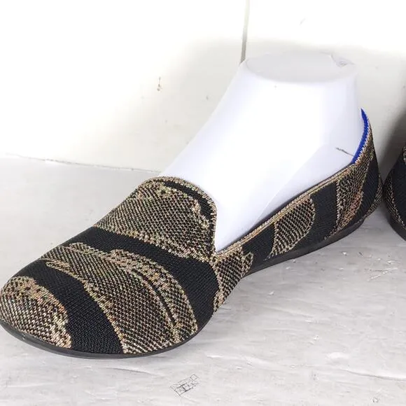 Rothy's Women's The Loafer US8,5 Black Golden Shimmer Slip On Flats Loafer Shoes
