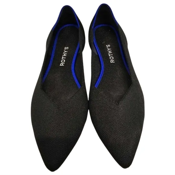 Rothy's Womens The Point Shoes Black Solid Knit Ballet Flats SZ 9.5