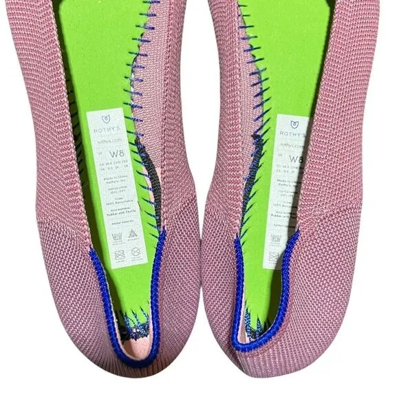 Rothys Flats Womens 8 Pink The Point Slip On Shoes Rosebud Washable Knit Spring