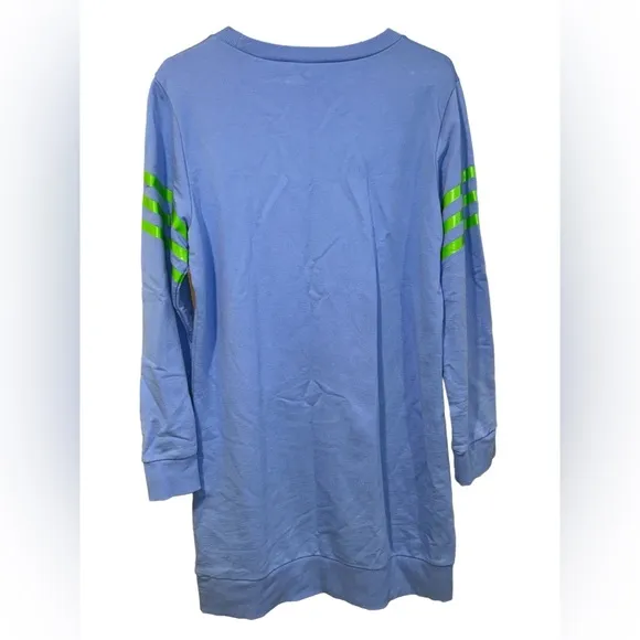 Sail to Sable Striped Sweatshirt Dress Size M. Blue w/ Lime stripes.