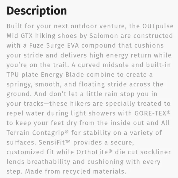 Salomon Outpulse Mid GTX Hiking Boots Men's 7