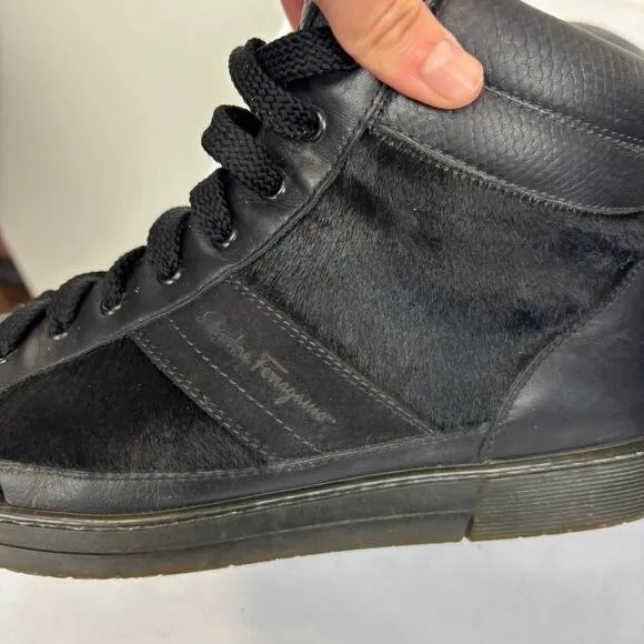 Salvatore Ferragamo Leather Ponyhair High Top Trainers Sneakers Men's 9.5D
