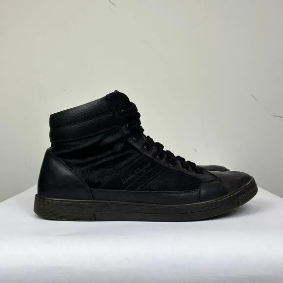 Salvatore Ferragamo Leather Ponyhair High Top Trainers Sneakers Men's 9.5D
