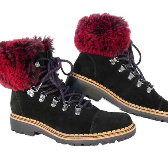 SAM EDELMAN Bowen $300 Suede Fur Collar Hiking Boots Booties Women's 8.5