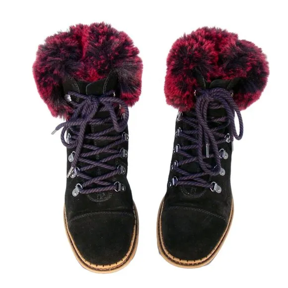 SAM EDELMAN Bowen $300 Suede Fur Collar Hiking Boots Booties Women's 8.5