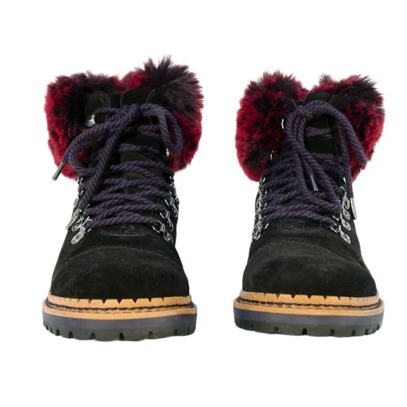 SAM EDELMAN Bowen $300 Suede Fur Collar Hiking Boots Booties Women's 8.5