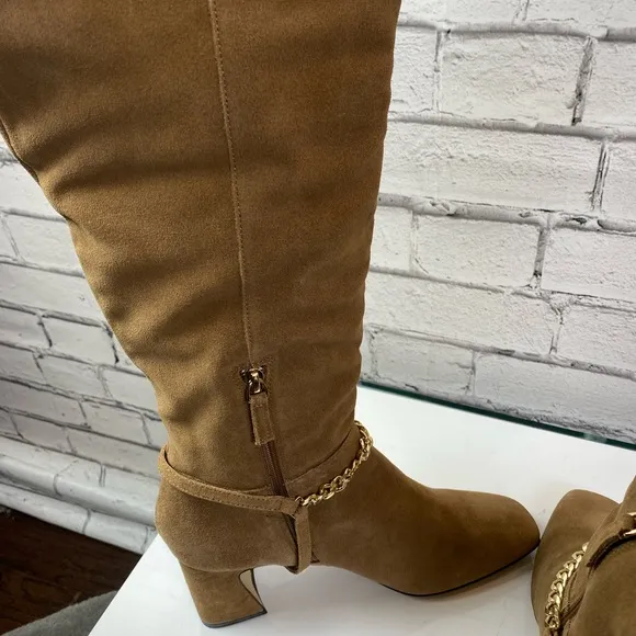 Sanctuary Electric Suede Knee High Boots Acorn Brown Size 10 NEW Block Heel