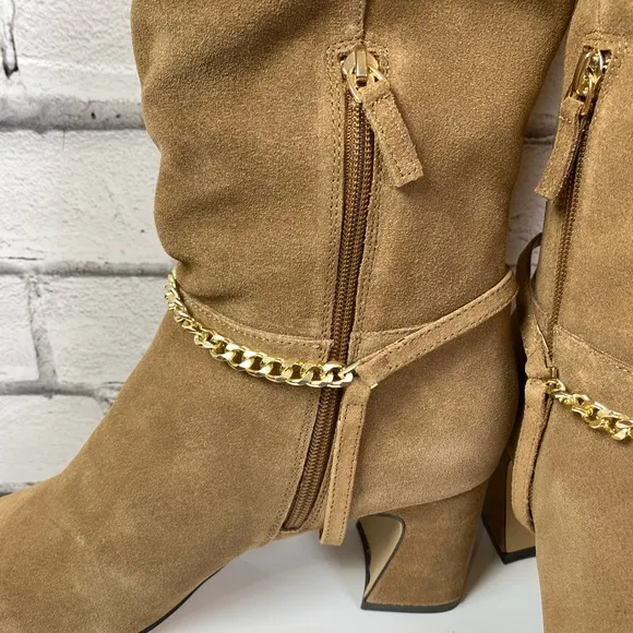 Sanctuary Electric Suede Knee High Boots Acorn Brown Size 10 NEW Block Heel