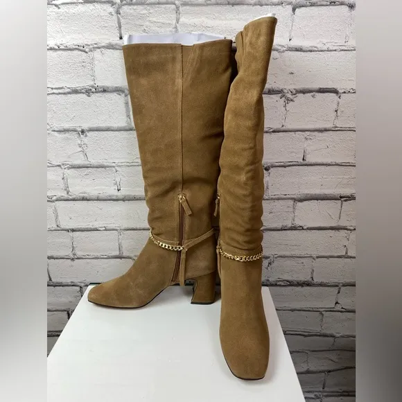 Sanctuary Electric Suede Knee High Boots Acorn Brown Size 10 NEW Block Heel