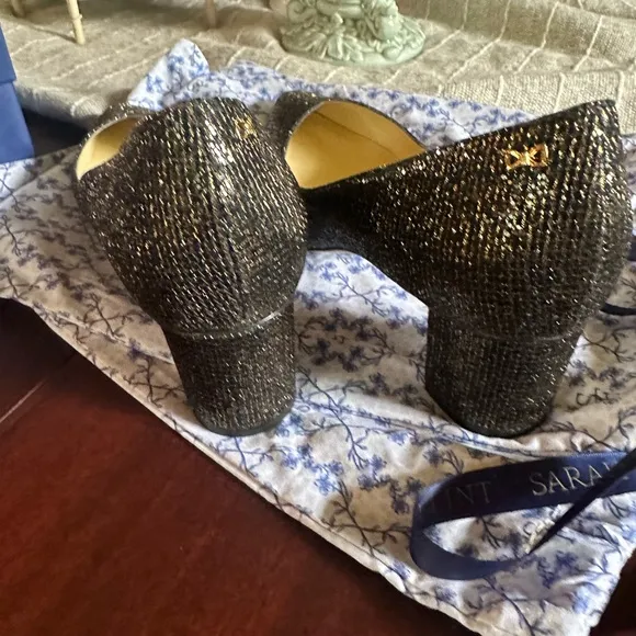 Sarah Flint Perfect Emma 50 mm sleek block heel pump black and gold sparkle